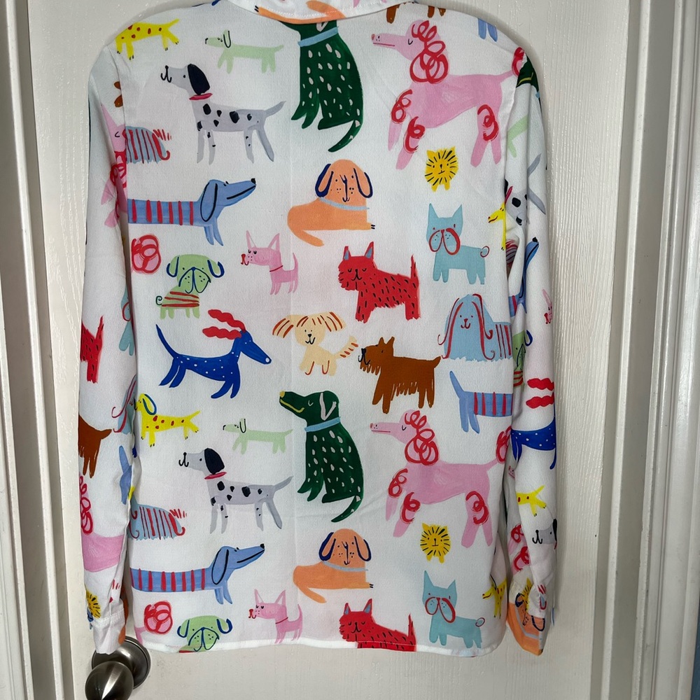 Colorful Dog Print Button-Up Top Blouse Long Sleeve Size M - Picture 6 of 6